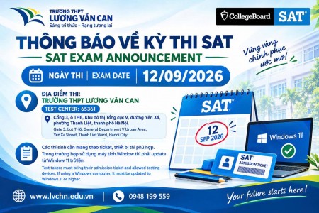 THÔNG BÁO VỀ KỲ THI SAT NGÀY 12/09/2026